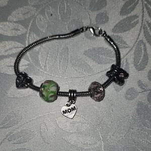 Silver Charm Bracelet with Heart and Beads